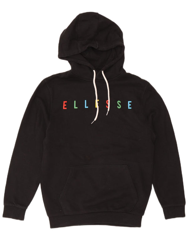 Ellesse Womens Graphic Oversized Hoodie Jumper UK 10 Small Black Cotton
