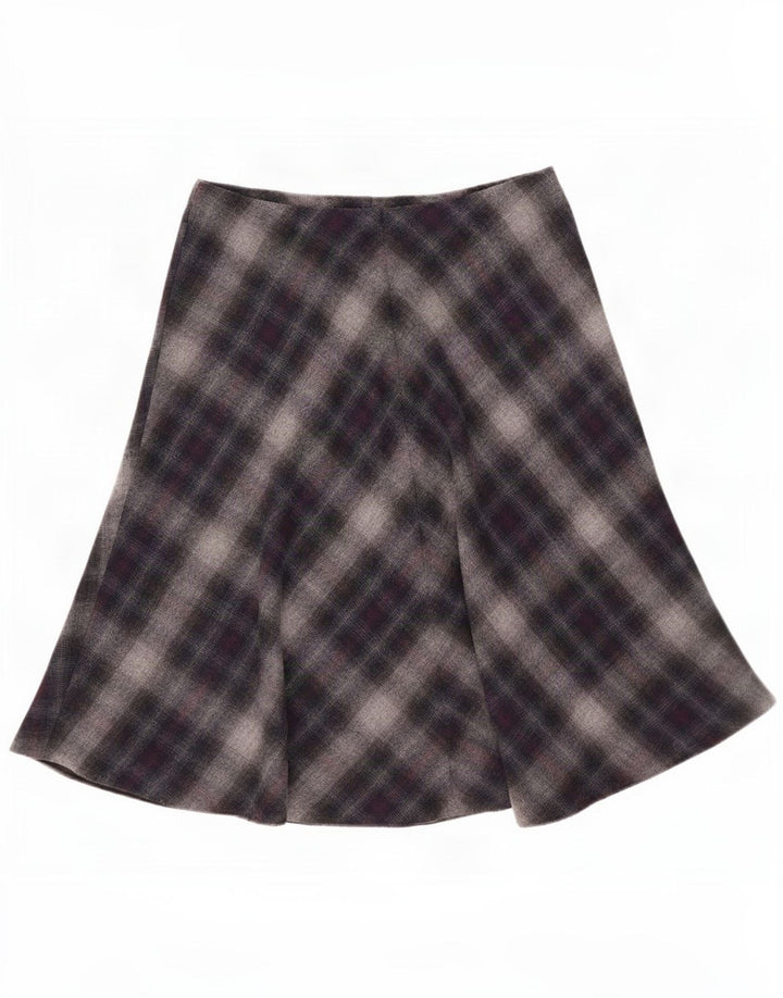 Marks & Spencer Womens Flared Skirt UK 12 Medium W30 Grey Plaid Polyester