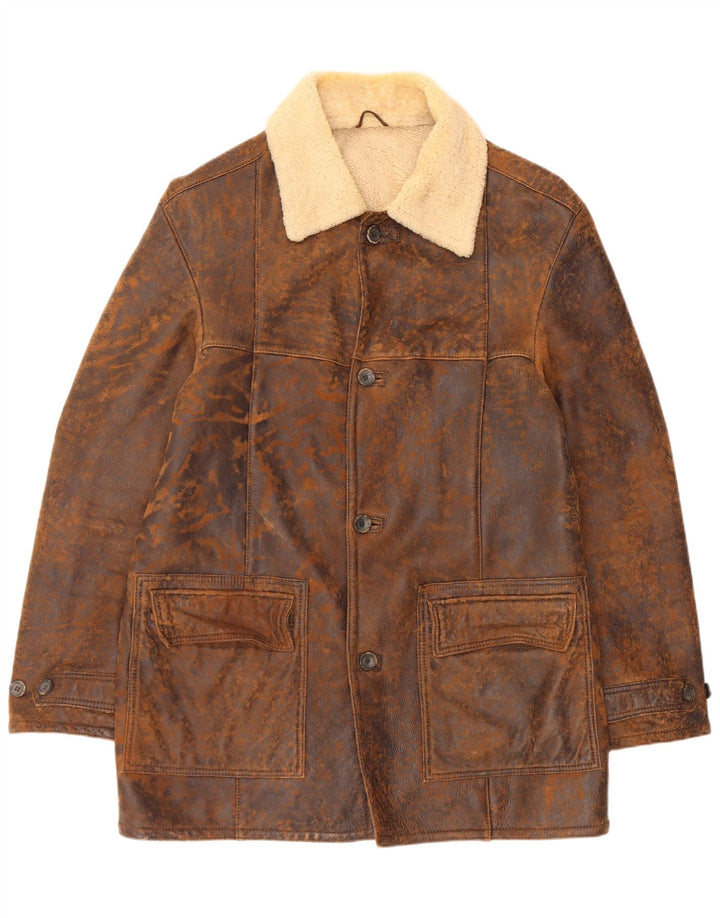 Marlboro Classics Mens Shearling Jacket UK 42 XL Brown Sheepskin