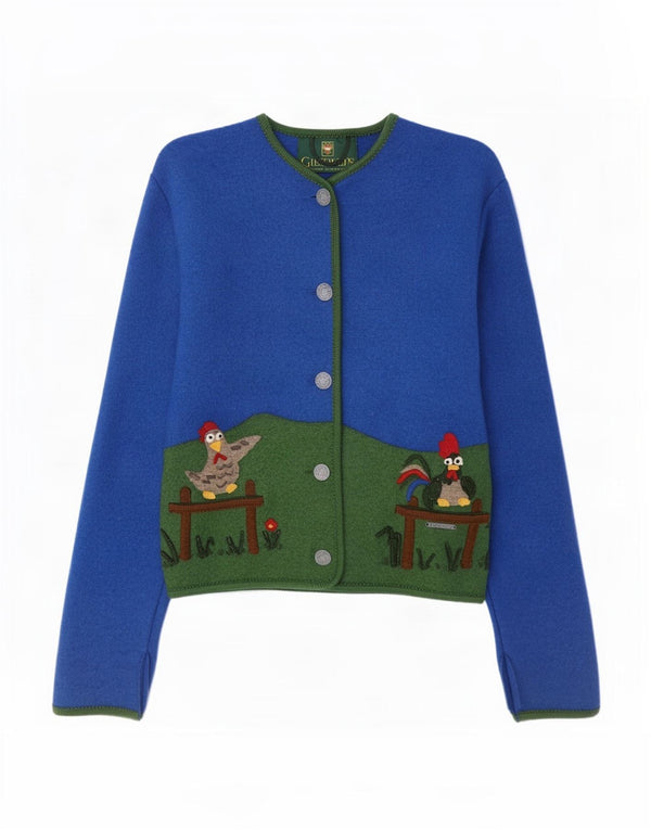 Giesswein Womens Cardigan Sweater UK 10 Small Blue Colourblock Novelty
