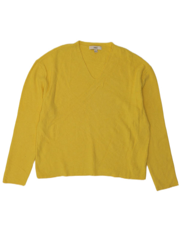 Marks & Spencer Womens V-Neck Jumper Sweater UK 16 Large Yellow Viscose