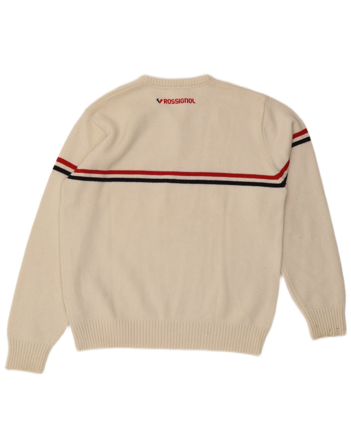 ROSSIGNOL Mens Graphic V-Neck Jumper Sweater Medium Off White Striped
