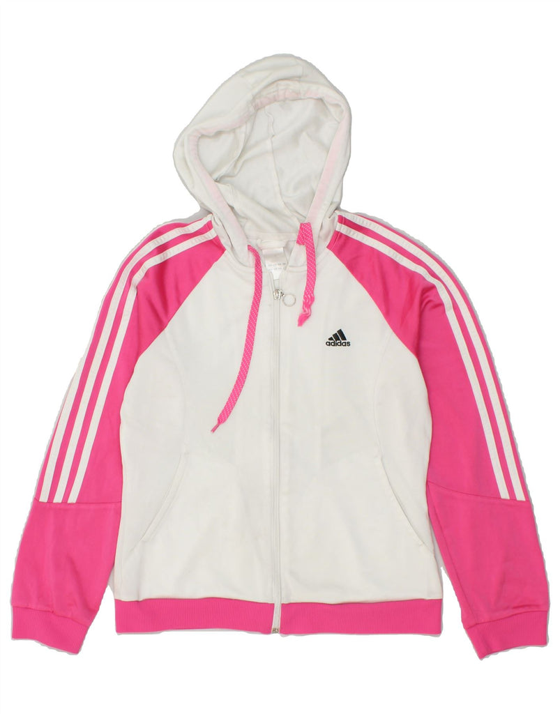 ADIDAS Womens Zip Hoodie Sweater UK 14 Large  White Colourblock | Vintage Adidas | Thrift | Second-Hand Adidas | Used Clothing | Messina Hembry 