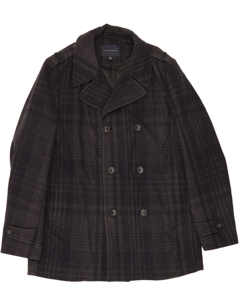 BANANA REPUBLIC Mens Pea Coat UK 40 Large Grey Check Wool Vintage Banana Republic and Second-Hand Banana Republic from Messina Hembry 