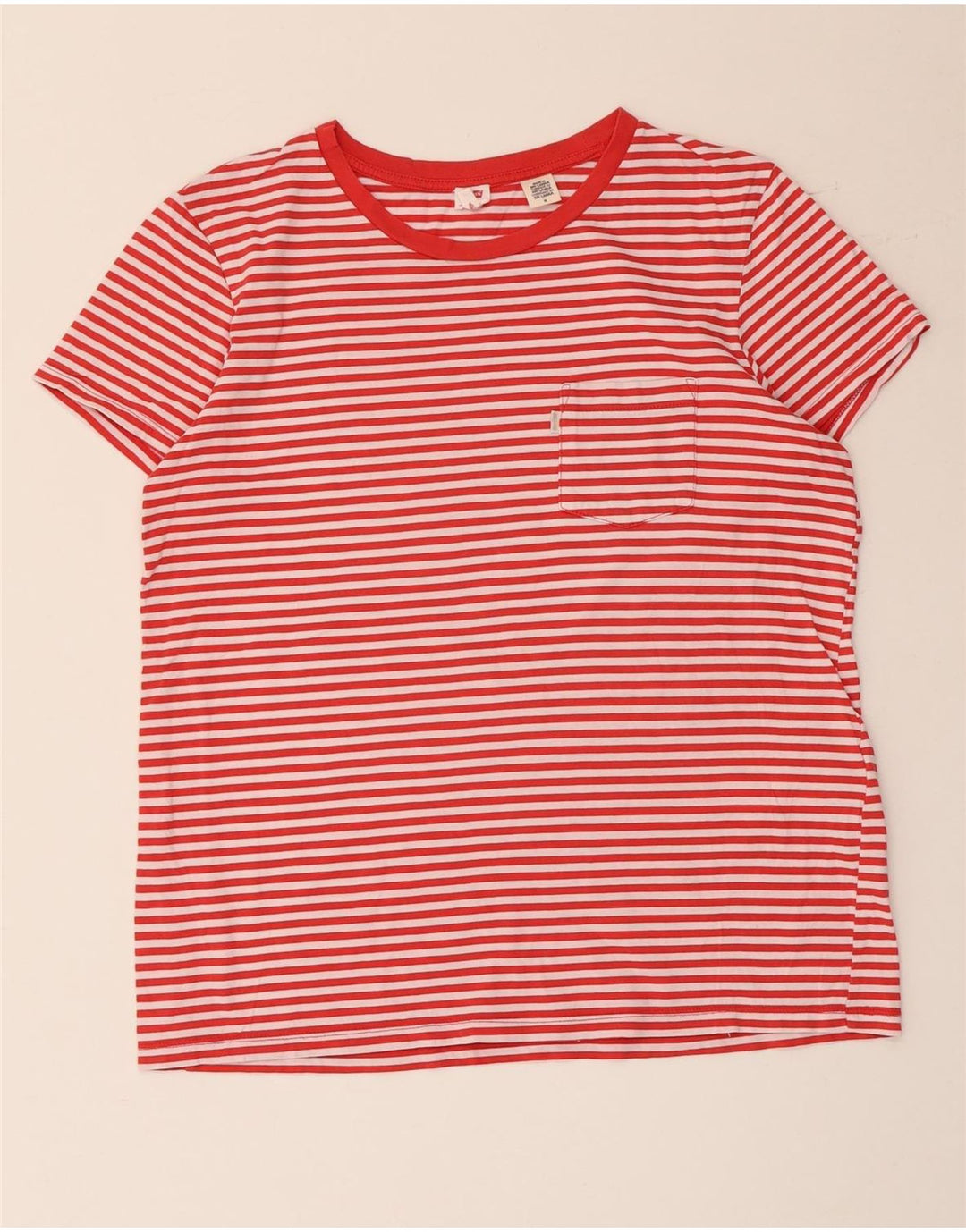 Levi's Womens T-Shirt Top UK 14 Medium Red Pinstripe Cotton