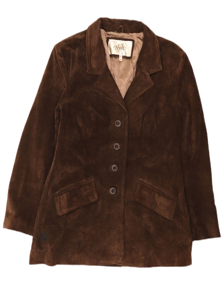 Hyde Womens 4 Button Suede Blazer Jacket UK 12 Medium Brown Leather