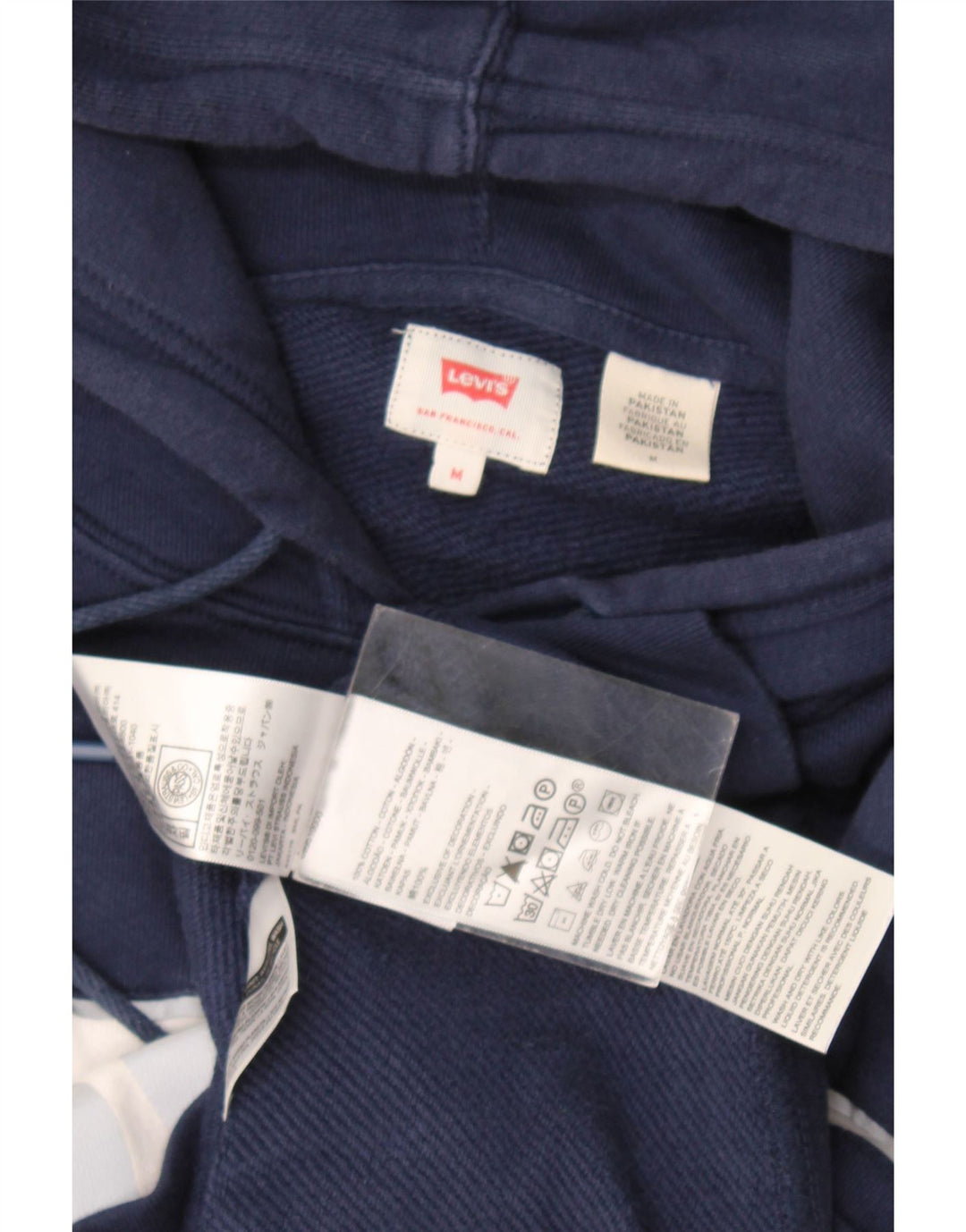 Levi's Mens Graphic Hoodie Jumper Medium Navy Blue Colourblock Cotton