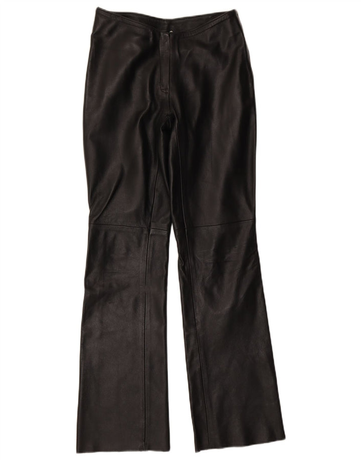 VINTAGE Womens Leather Trousers UK 10 Small W27 L31  Black