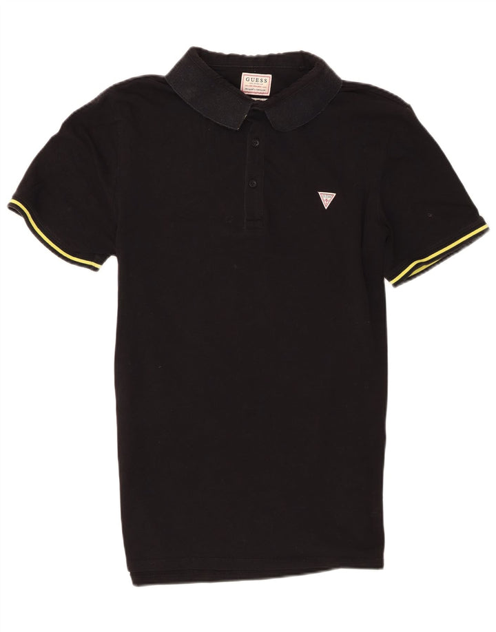 Guess Mens Short Sleeve Regular Fit Polo Shirt Medium Black Cotton
