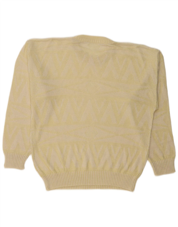 VINTAGE Womens Crew Neck Jumper Sweater UK 18 XL Yellow Geometric Acrylic