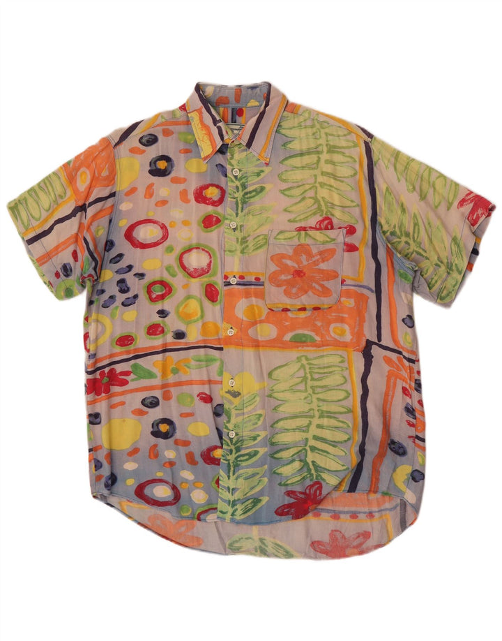 JAMES DILLON Mens Short Sleeve Shirt Medium Multicoloured Patchwork
