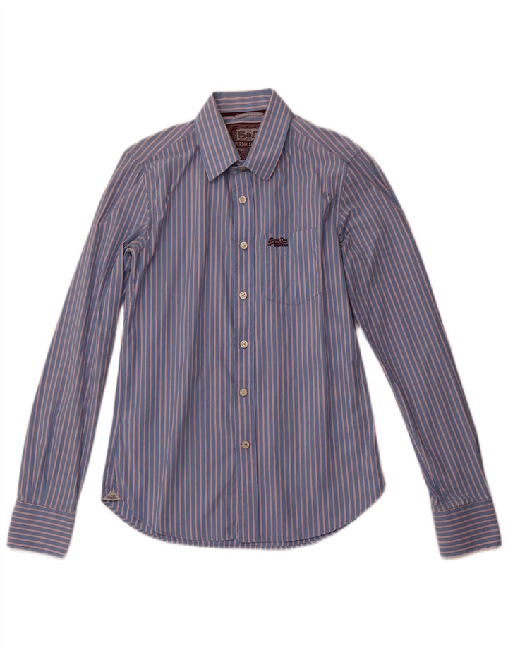 Superdry Mens Shirt Medium Blue Striped Cotton
