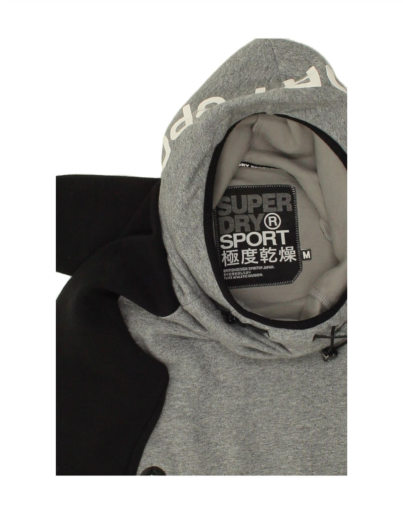 SUPERDRY Womens Graphic Hoodie Jumper UK 14 Medium Grey Colourblock Cotton | Vintage Superdry | Thrift | Second-Hand Superdry | Used Clothing | Messina Hembry 