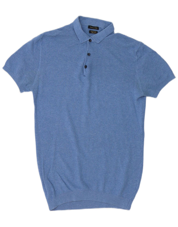 MASSIMO DUTTI Mens Short Sleeve Polo Neck Jumper Sweater Medium Blue