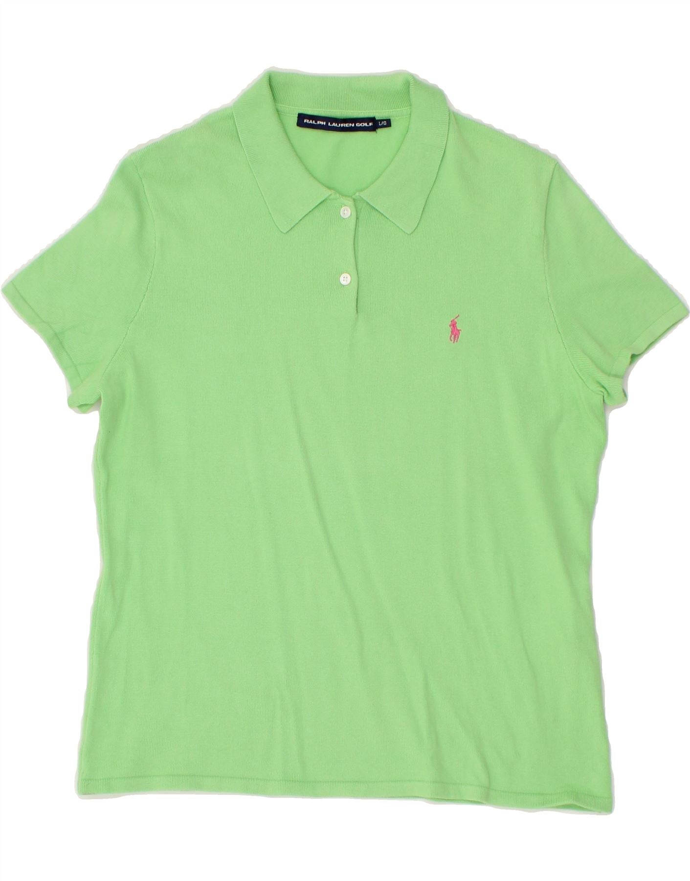 RALPH LAUREN Womens Polo Shirt UK 14 Large Green Cotton Vintage Second Hand Clothing Online Messina Hembry