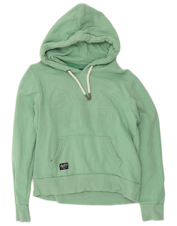 Superdry Womens Graphic Hoodie Jumper UK 12 Medium Green Cotton