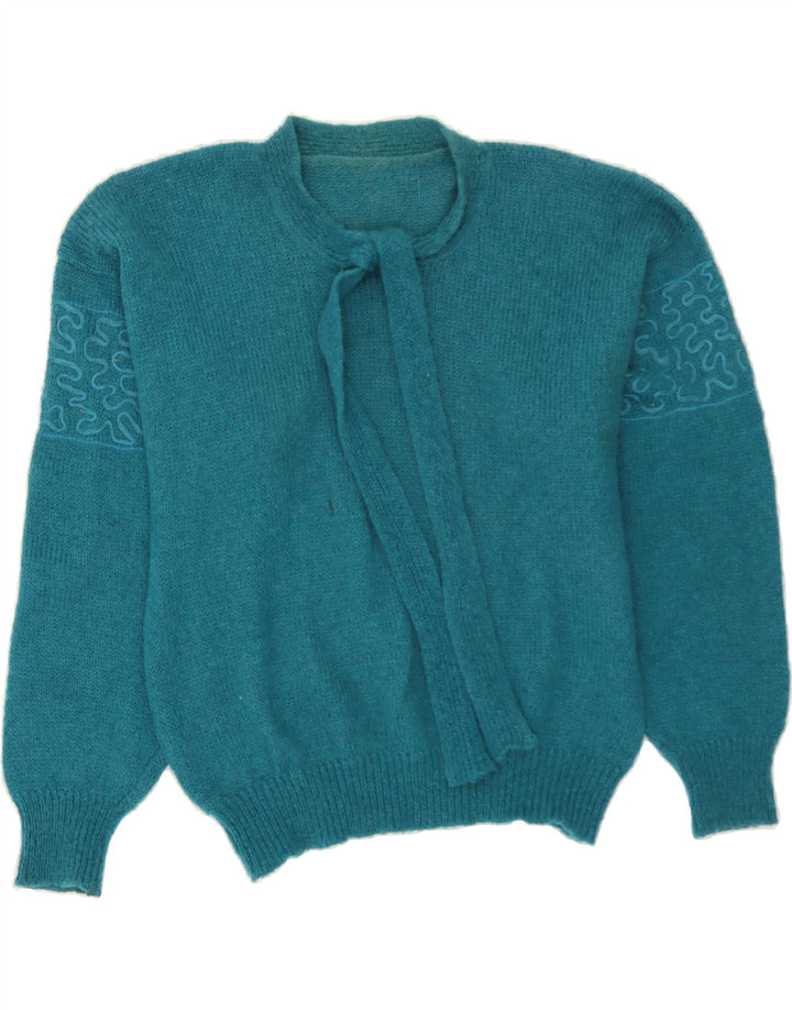 VINTAGE Womens Front Tie Crew Neck Jumper Sweater UK 16 Large Blue Vintage Vintage and Second-Hand Vintage from Messina Hembry 