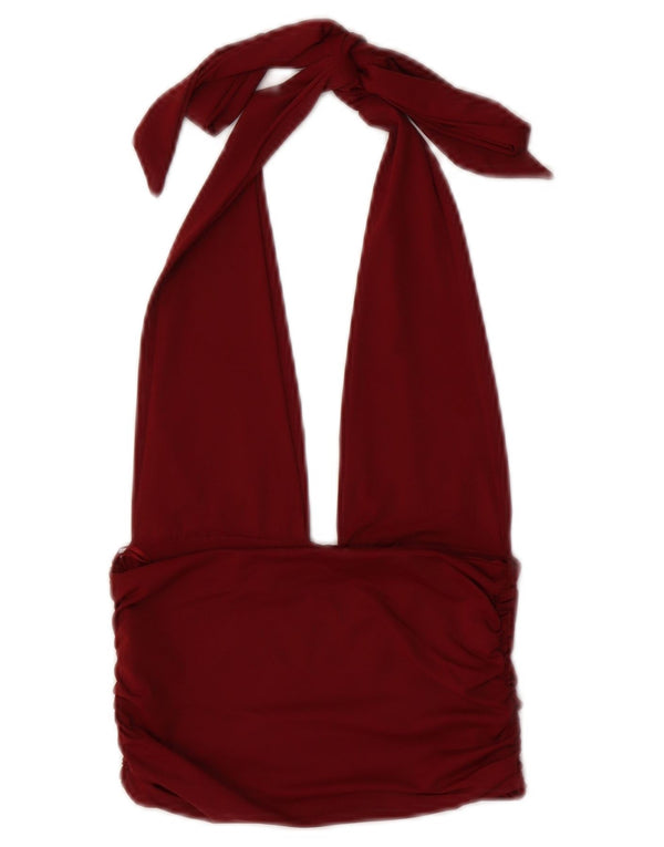 Zara Womens Halter Top UK 8 Small Burgundy Polyamide