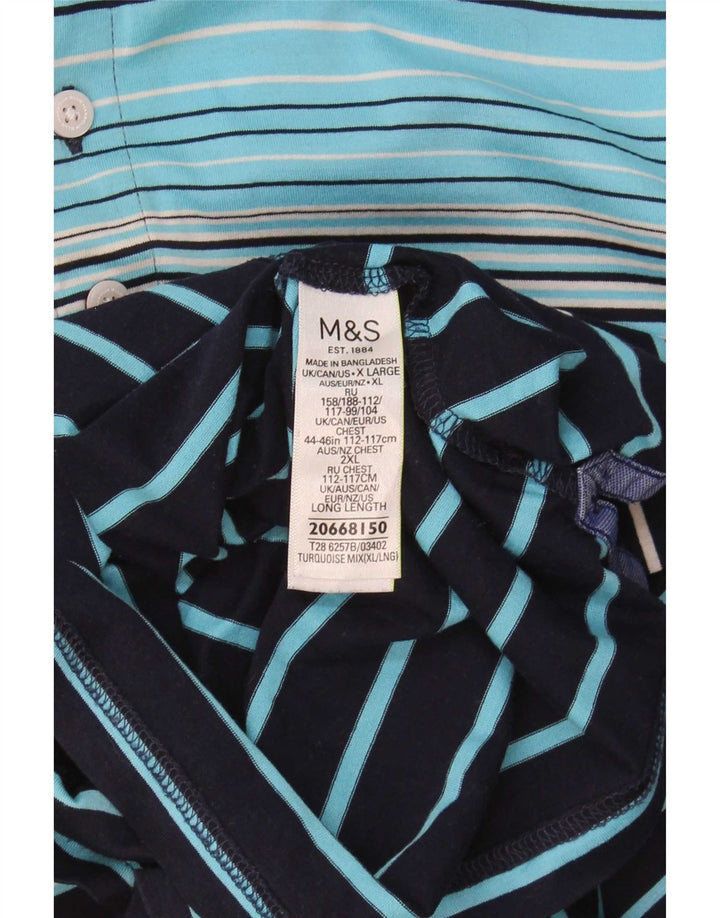 Marks & Spencer Mens Polo Shirt XL Blue Striped Cotton