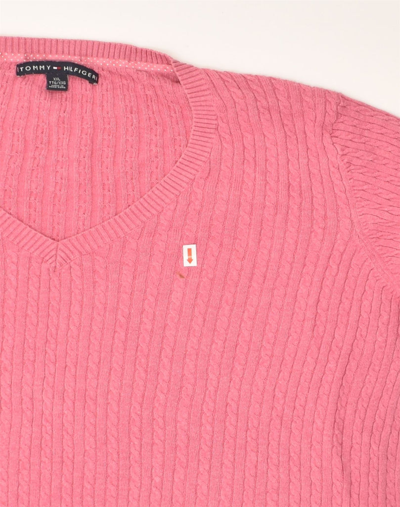 TOMMY HILFIGER Womens V-Neck Jumper Sweater UK 20 2XL Pink Cotton | Vintage Tommy Hilfiger | Thrift | Second-Hand Tommy Hilfiger | Used Clothing | Messina Hembry 