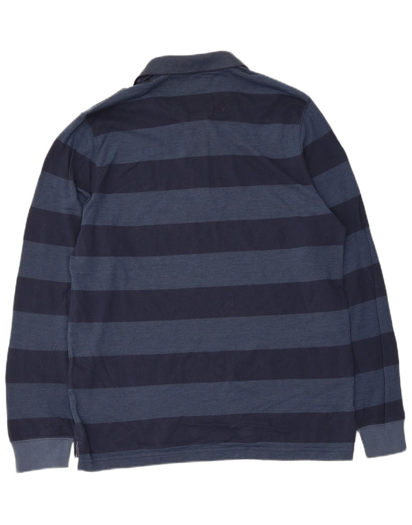 Massimo Dutti Mens Long Sleeve Polo Shirt Large Navy Blue Striped