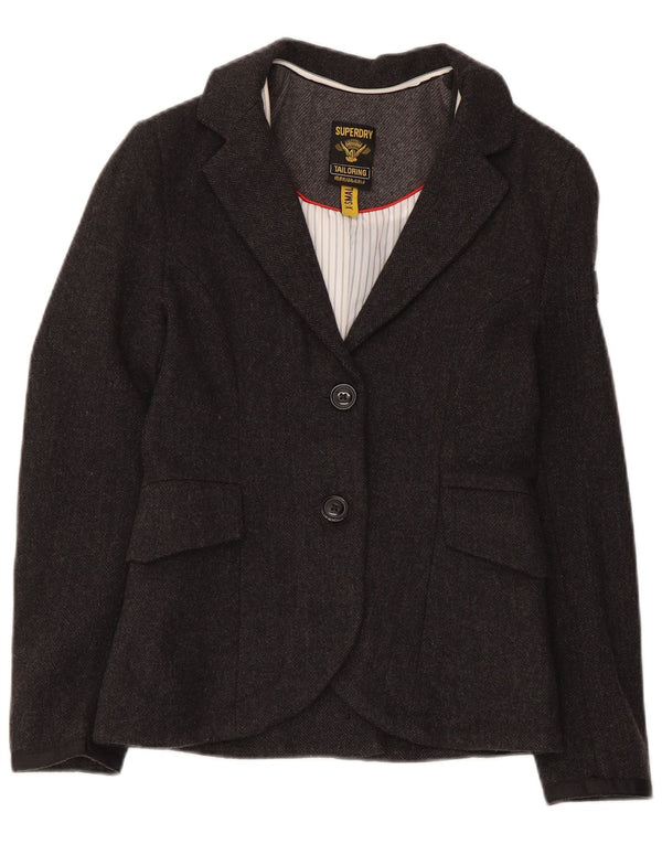Superdry Womens 2 Button Blazer Jacket UK 6 XS Grey Wool