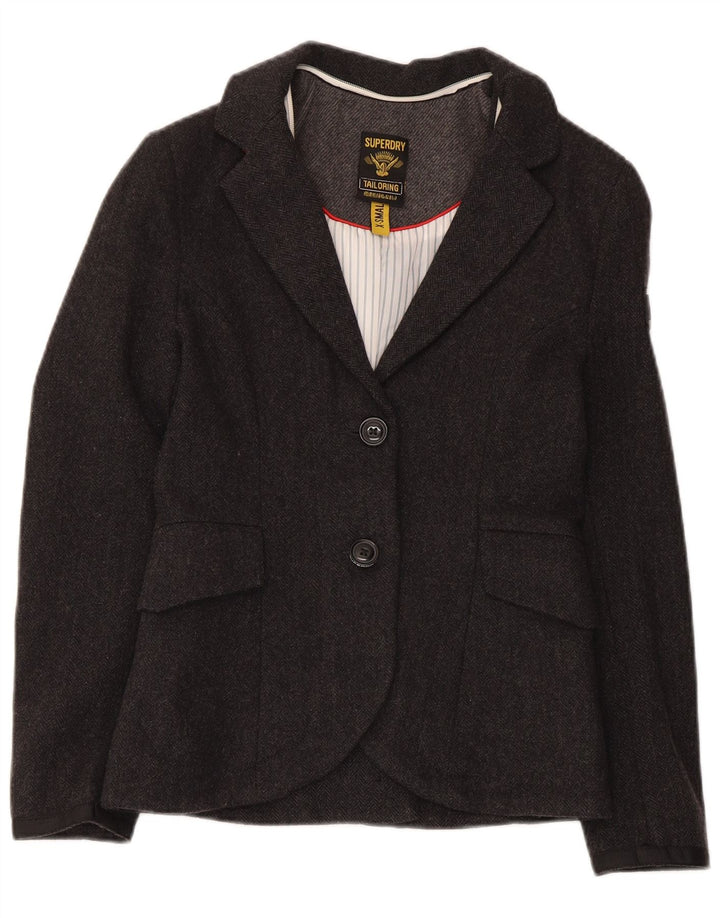 Superdry Womens 2 Button Blazer Jacket UK 6 XS Grey Wool