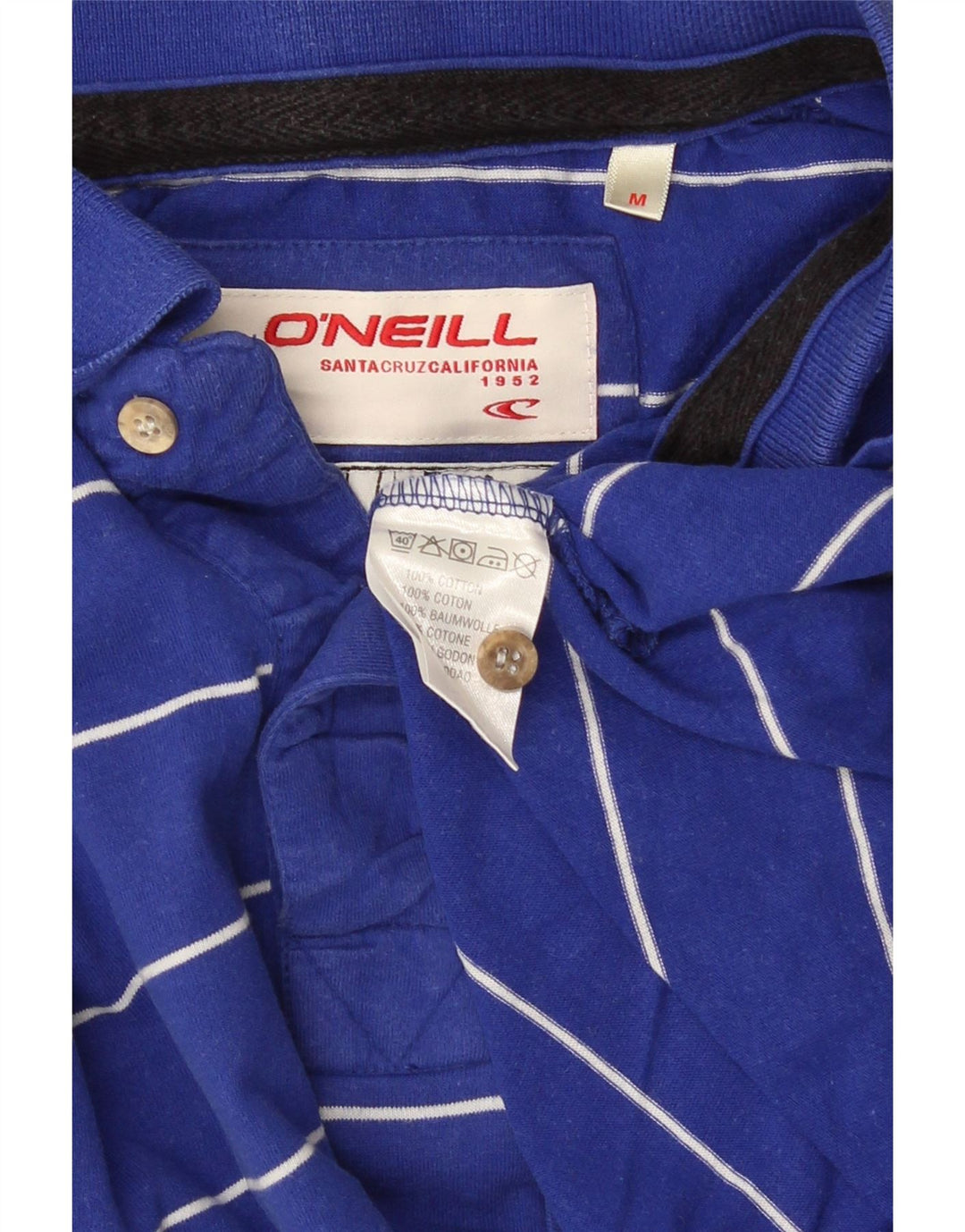 O'Neill Mens Polo Shirt Medium Blue Striped Cotton