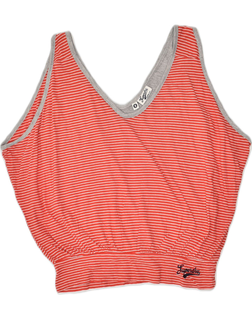 SUPERDRY Womens Vest Top UK 12 Medium Orange Pinstripe Cotton | Vintage Superdry | Thrift | Second-Hand Superdry | Used Clothing | Messina Hembry 