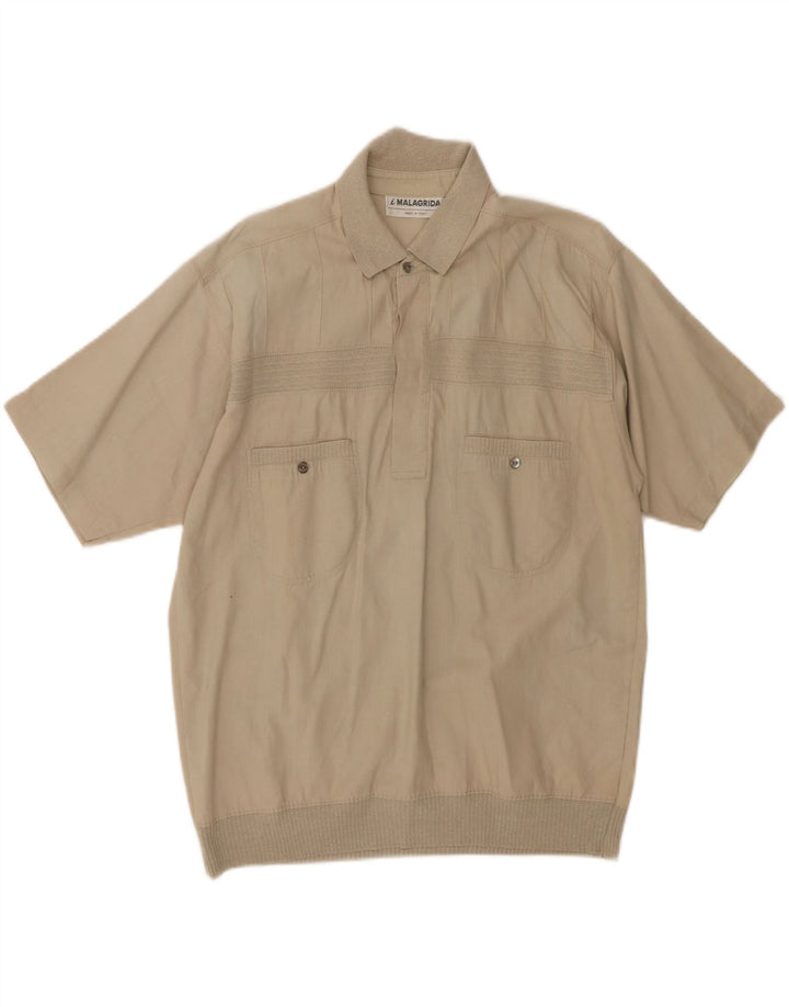 MALAGRIDA Mens Short Sleeve Pullover Shirt Large Beige Vintage Malagrida and Second-Hand Malagrida from Messina Hembry 