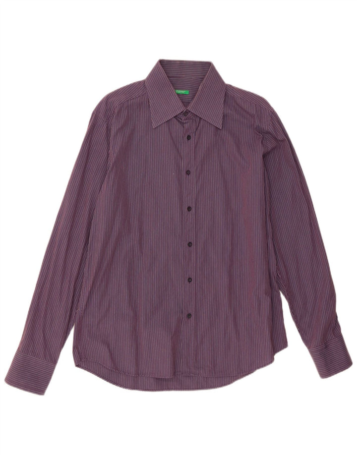 Benetton Mens Shirt Medium Purple Pinstripe