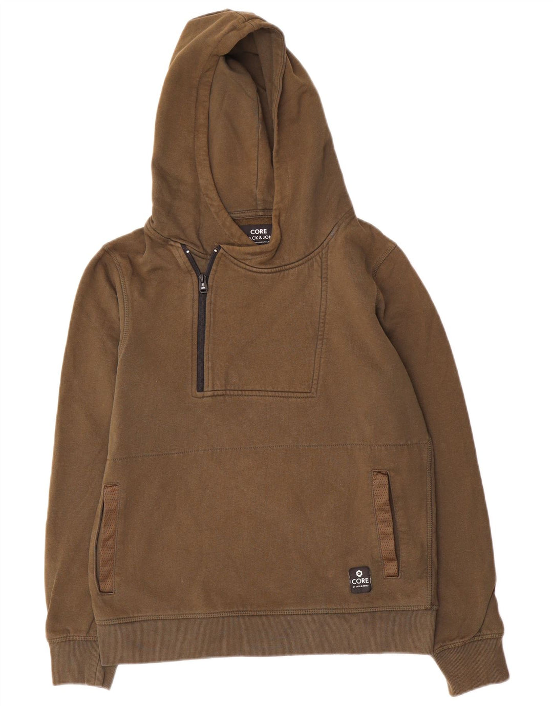Jack & Jones Mens Zip Neck Hoodie Jumper Medium Khaki Cotton