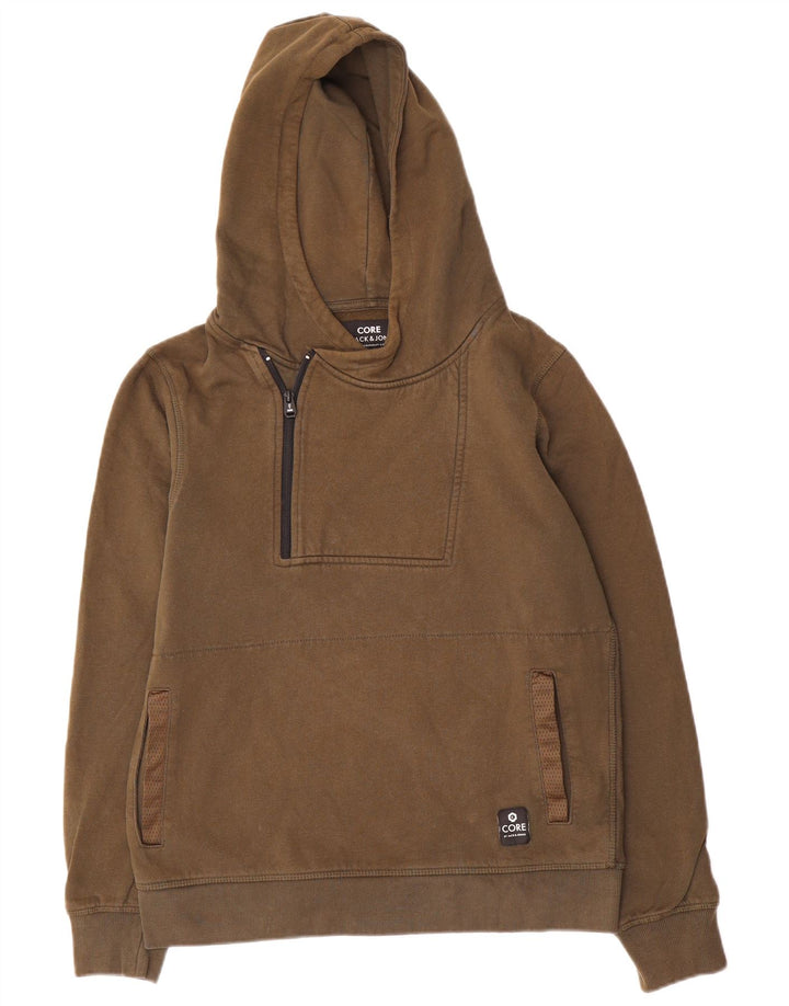 Jack & Jones Mens Zip Neck Hoodie Jumper Medium Khaki Cotton