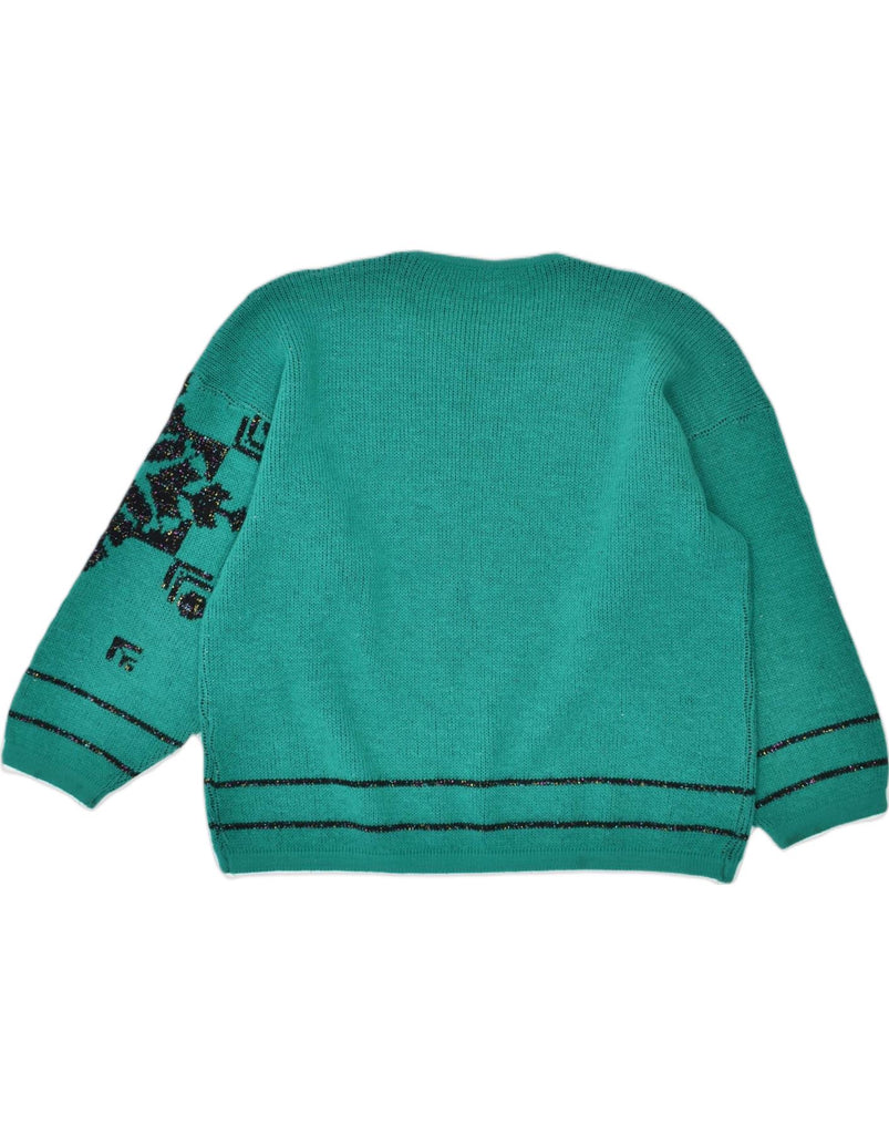 VINTAGE Womens Graphic Jumper Sweater UK 18 XL Green Fair Isle Acrylic | Vintage | Thrift | Second-Hand | Used Clothing | Messina Hembry 