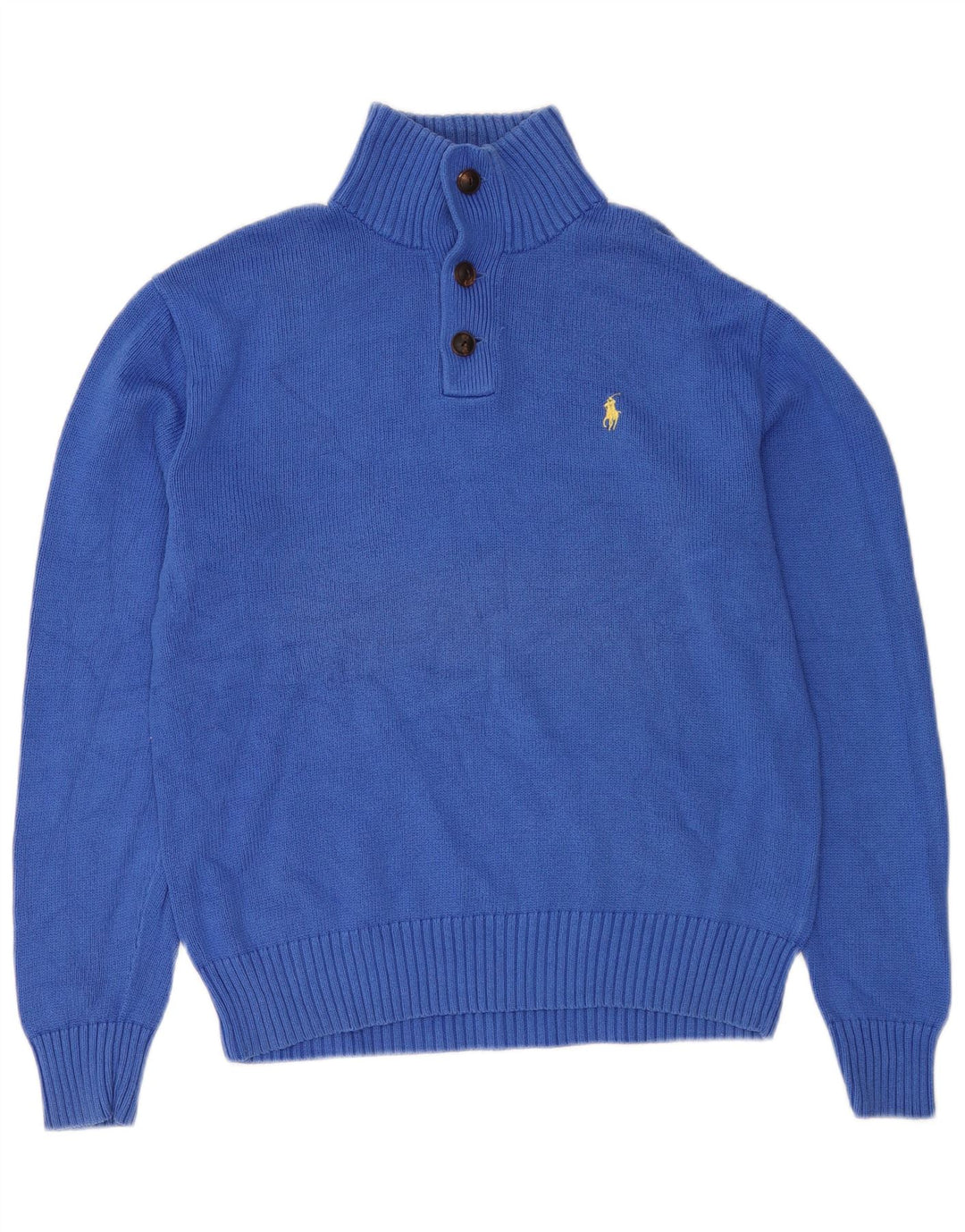 POLO RALPH LAUREN Mens Button Neck Jumper Sweater Medium Blue Cotton