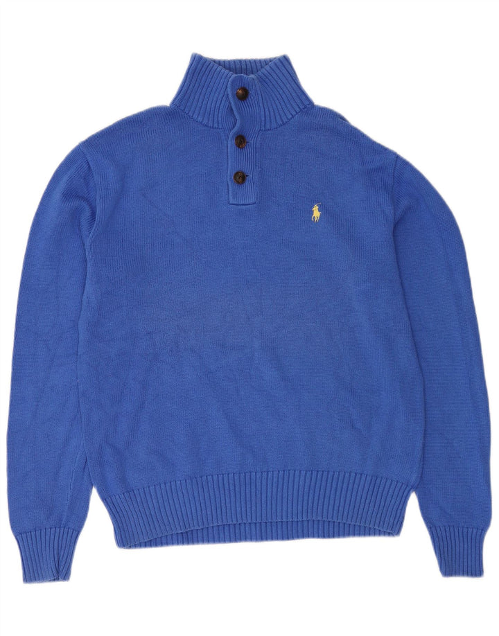 POLO RALPH LAUREN Mens Button Neck Jumper Sweater Medium Blue Cotton