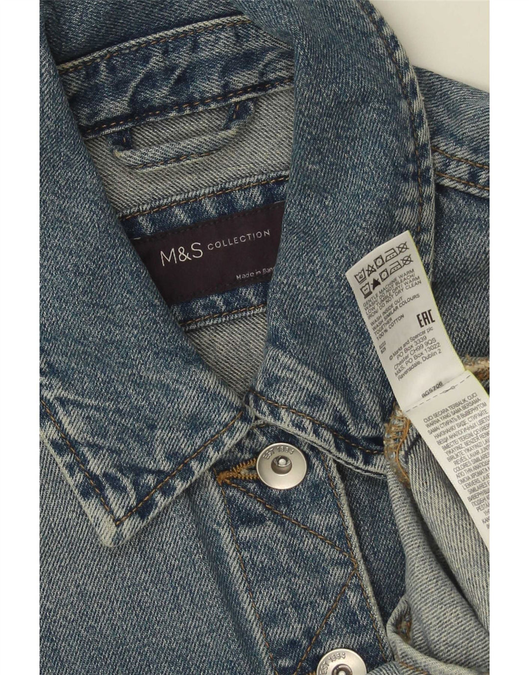 Marks & Spencer Womens Denim Jacket UK 10 Small Blue Cotton