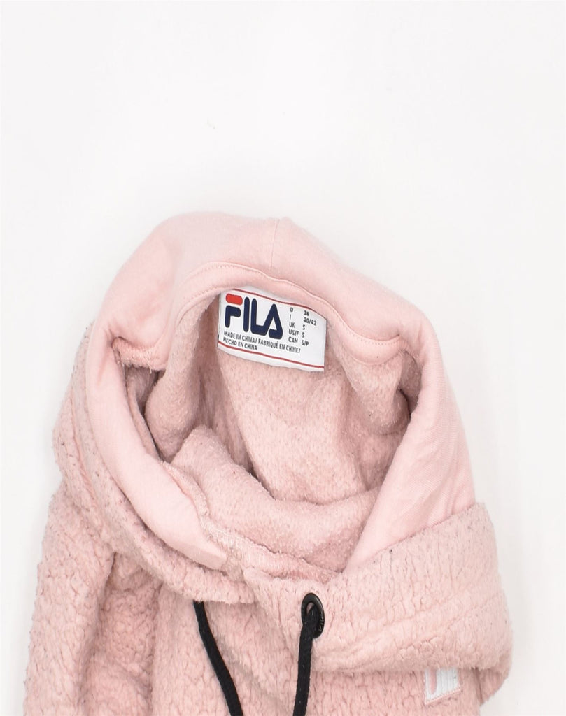 FILA Womens Oversized Fleece Hoodie Jumper UK 10 Small Pink Polyester | Vintage | Thrift | Second-Hand | Used Clothing | Messina Hembry 