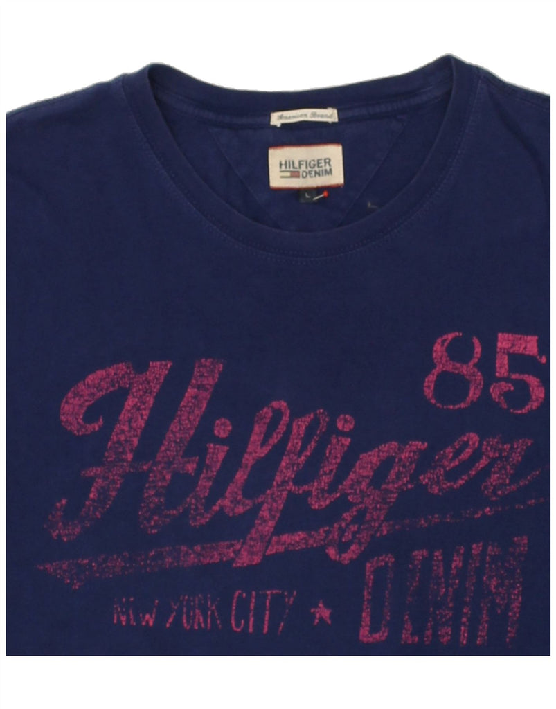 TOMMY HILFIGER Mens Graphic T-Shirt Top Large Navy Blue Cotton | Vintage Tommy Hilfiger | Thrift | Second-Hand Tommy Hilfiger | Used Clothing | Messina Hembry 