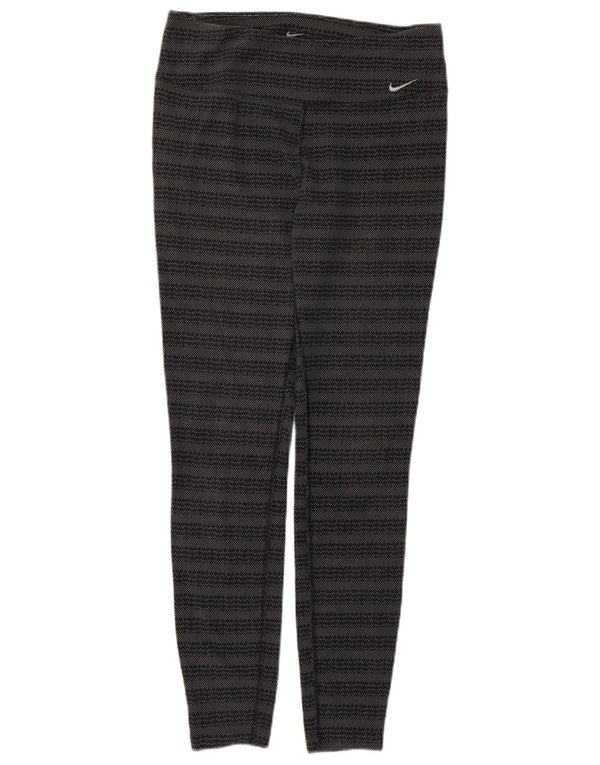 Nike Womens Dri Fit Leggings UK 12 Medium Grey Geometric Cotton