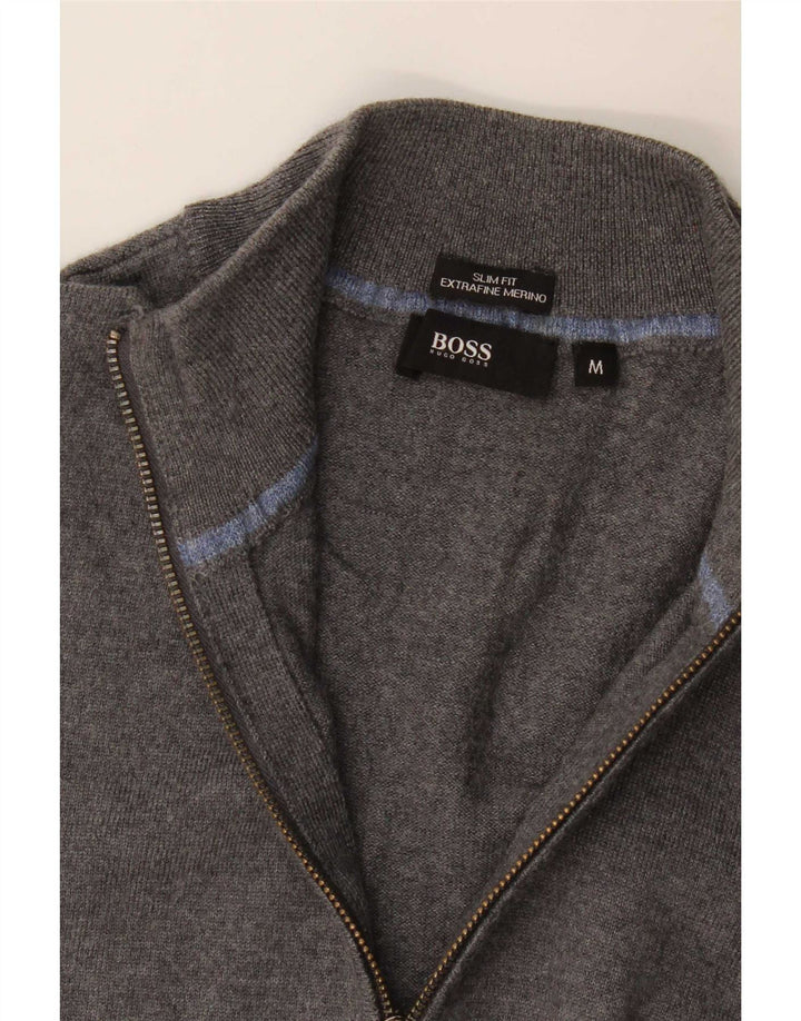 Hugo Boss Mens Slim Fit Cardigan Sweater Medium Grey Merino Wool