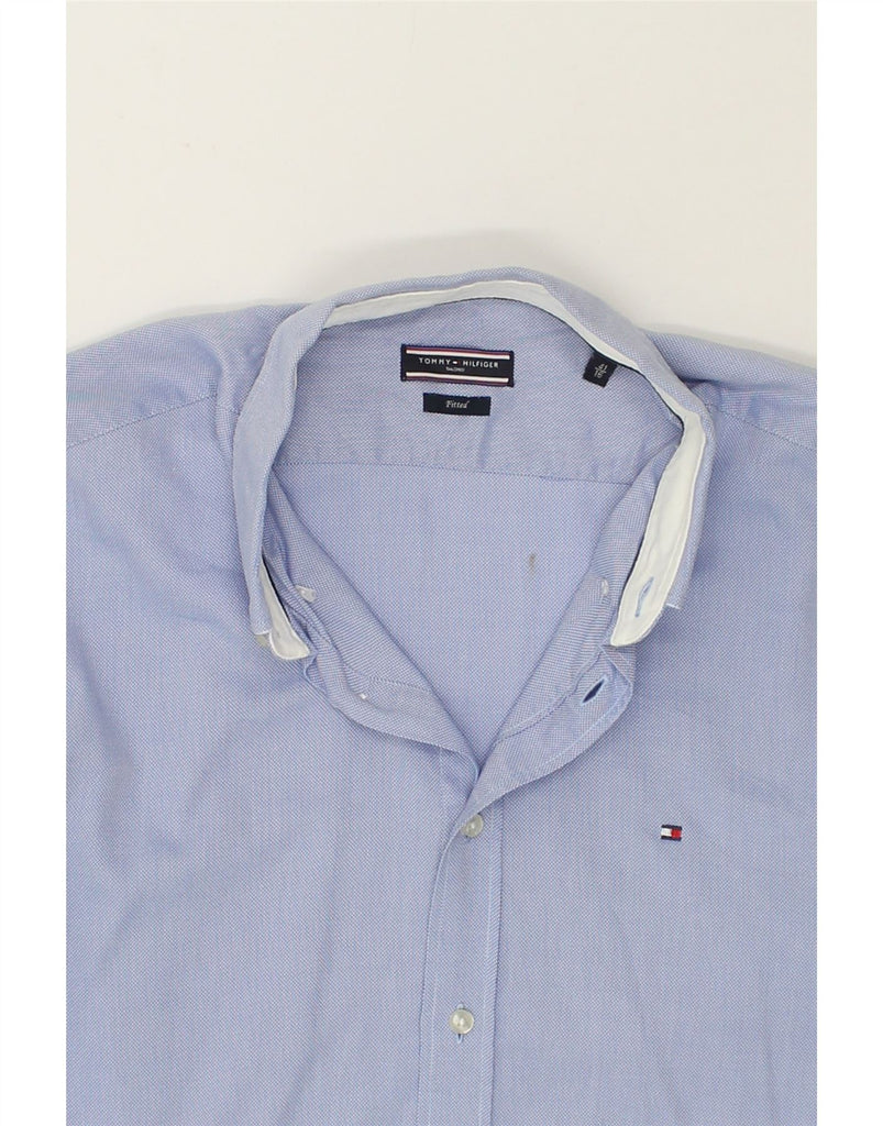 TOMMY HILFIGER Mens Tailored Fit Fitted Shirt Size 41 16 Large Blue Cotton | Vintage Tommy Hilfiger | Thrift | Second-Hand Tommy Hilfiger | Used Clothing | Messina Hembry 