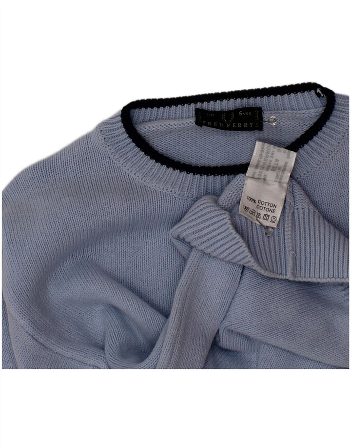 Fred Perry Boys Crew Neck Jumper Sweater 5-6 Years Blue Cotton
