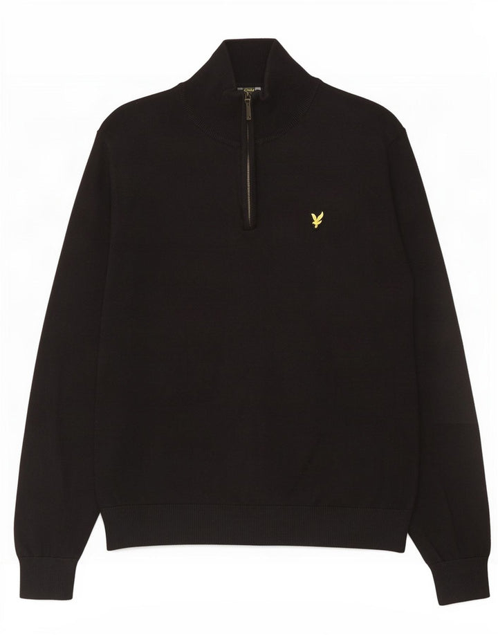 Lyle & Scott Mens Zip Neck Jumper Sweater XL Black Cotton