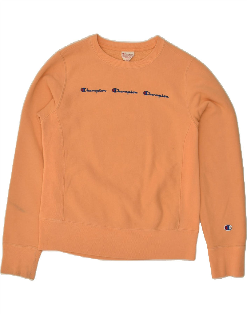 CHAMPION Womens Reverse Weave Graphic Sweatshirt Jumper UK 6 XS Orange | Vintage Champion | Thrift | Second-Hand Champion | Used Clothing | Messina Hembry 