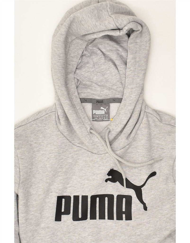 PUMA Womens Graphic Hoodie Jumper UK 12 Medium Grey Cotton | Vintage Puma | Thrift | Second-Hand Puma | Used Clothing | Messina Hembry 