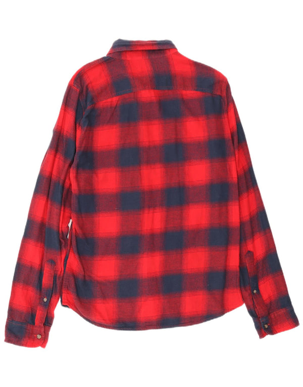 Hollister Mens Flannel Shirt Large Navy Blue Check Cotton
