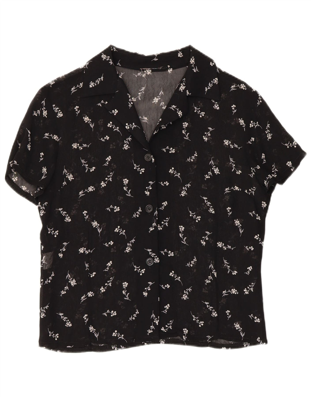 Vintage Womens See Through Shirt Blouse UK 12 Medium Black Floral