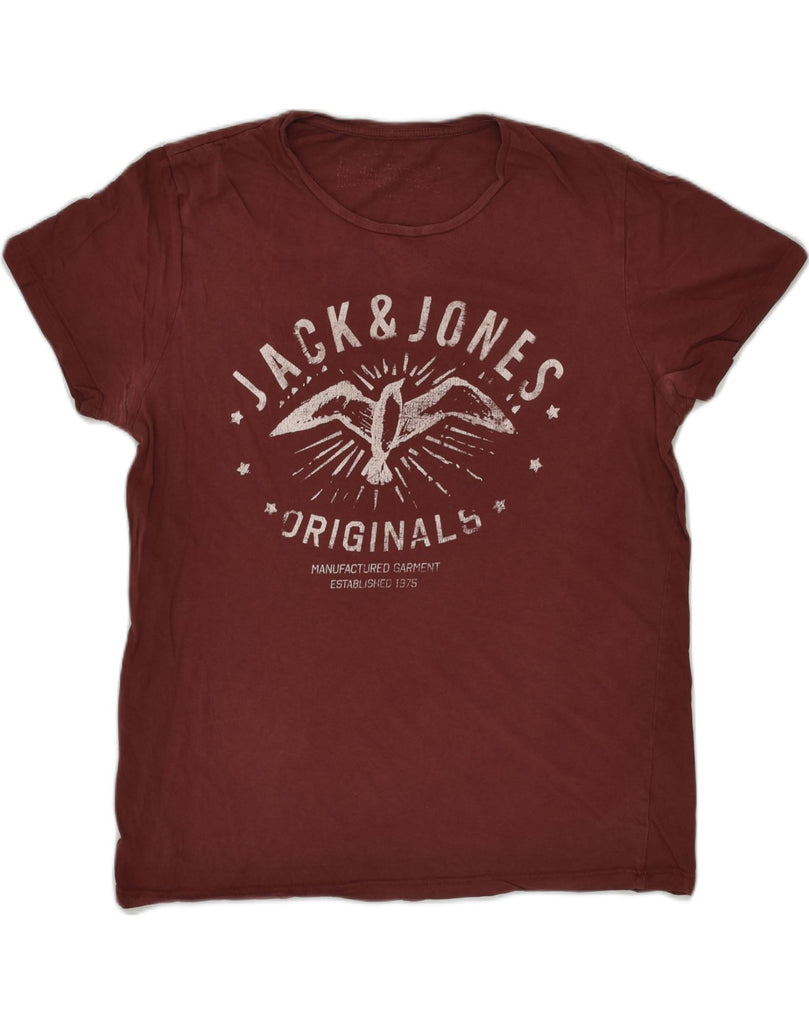 JACK & JONES Mens Graphic T-Shirt Top XL Maroon Cotton | Vintage Jack & Jones | Thrift | Second-Hand Jack & Jones | Used Clothing | Messina Hembry 