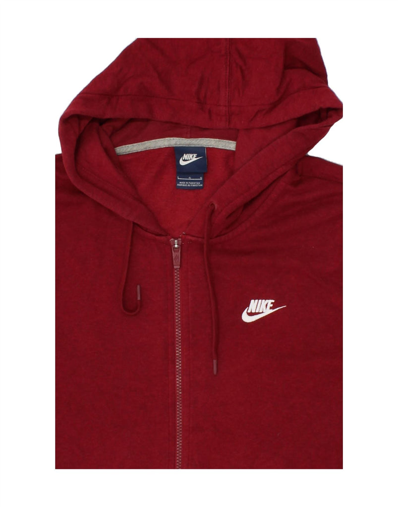 NIKE Womens Graphic Zip Hoodie Sweater UK 16 Large Red Cotton | Vintage Nike | Thrift | Second-Hand Nike | Used Clothing | Messina Hembry 